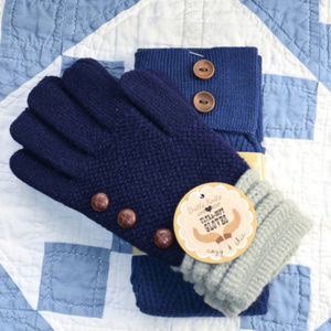Britt's Knits Gloves & Boot Sock Set Blue Tan Cozy